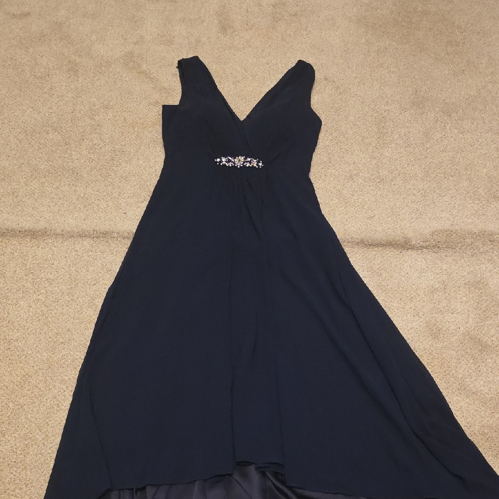 Eliza J Navy High Low Dress with Embellished Waist